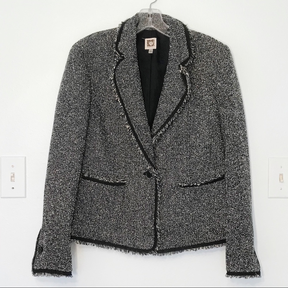 Anne Klein Notch Lapel Tweed Blazer Jacket Black - Picture 8 of 8